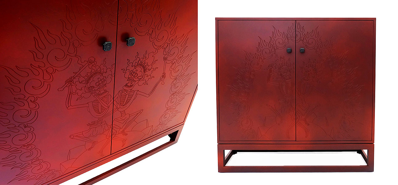 Красный комод с рельефным рисунком Red Dresser India Красный комод с рельефным рисунком Red Dresser India - Loft-Concept в Тюмени