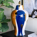 Ваза с крышкой и мазками синего и золого цвета на белом фоне Chinoiserie Ceramics варинант исполнения - 3 | Loft Concept в Тюмени