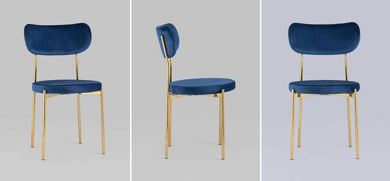 Стул Alfie Chair Золотые ножки Синий Велюр Стул Alfie Chair Золотые ножки Синий Велюр - Loft-Concept в Тюмени