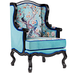 Кресло из натурального бука бирюзовое с изображением птиц и цветов Turquoise Chinoiserie Garden Armchair варинант исполнения - 2 | Loft Concept в Тюмени