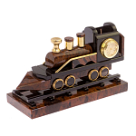 Часы настольные в виде паровоза из натурального камня Обсидиан Train Stone Clock варинант исполнения - 5 | Loft Concept в Тюмени