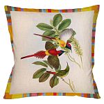 Декоративная подушка бежевая в разноцветную полоску с изображением птиц и цветов Blooming Birds Colorful Cushion варинант исполнения - 2 | Loft Concept в Тюмени