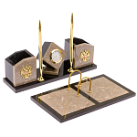 Настольный письменный набор из бежевого мрамора с часами Marble Accessory варинант исполнения - 2 | Loft Concept в Тюмени