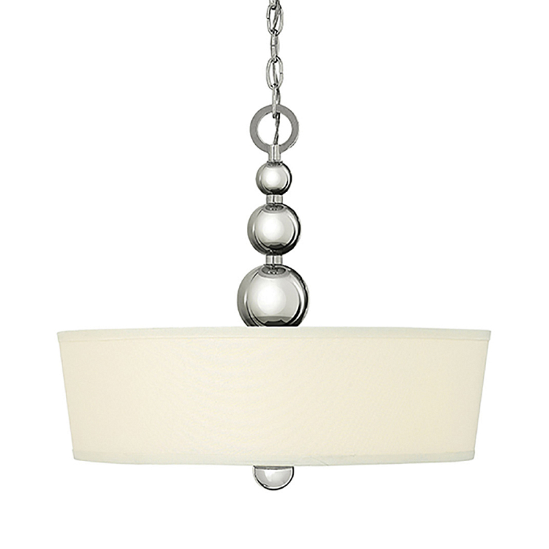 Люстра подвесная с белым тканевым цилиндрическим абажуром и декоративными шарами Hinkley Латунь Никель Бежевый в Тюмени | Loft Concept 
