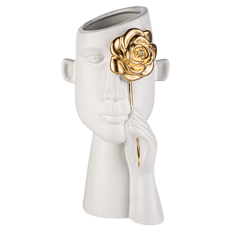 Ваза керамическая Face forever Flower Белый Золотой Ваза керамическая Face forever Flower Белый Золотой в Тюмени | Loft Concept