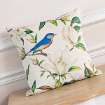 Декоративная подушка бежевая с изображением птица в саду Blooming Blue Birds варинант исполнения - 2 | Loft Concept в Тюмени