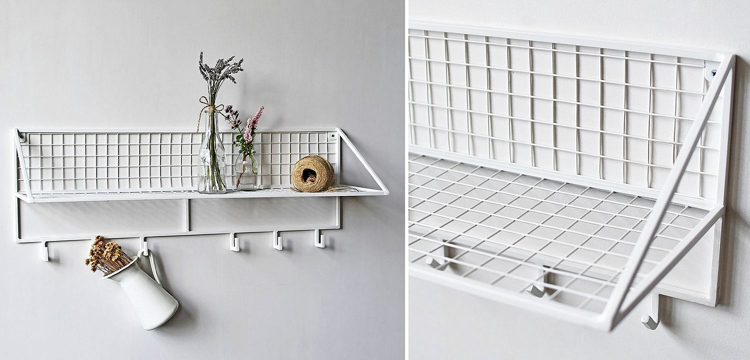 Вешалка с полкой Rhian Industrial Metal Rust Shelf White Вешалка с полкой Rhian Industrial Metal Rust Shelf White - Loft-Concept в Тюмени