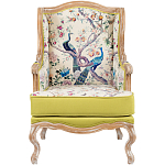 Кресло из натурального бука бежевое с изображением птиц и цветов Beige Green Chinoiserie Garden Armchair варинант исполнения - 1 | Loft Concept в Тюмени