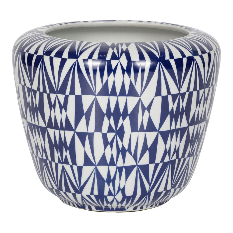 Кашпо с орнаментом в сочетании белого и синего цвета Artistic Flowerpot Синий Белый в Тюмени | Loft Concept 