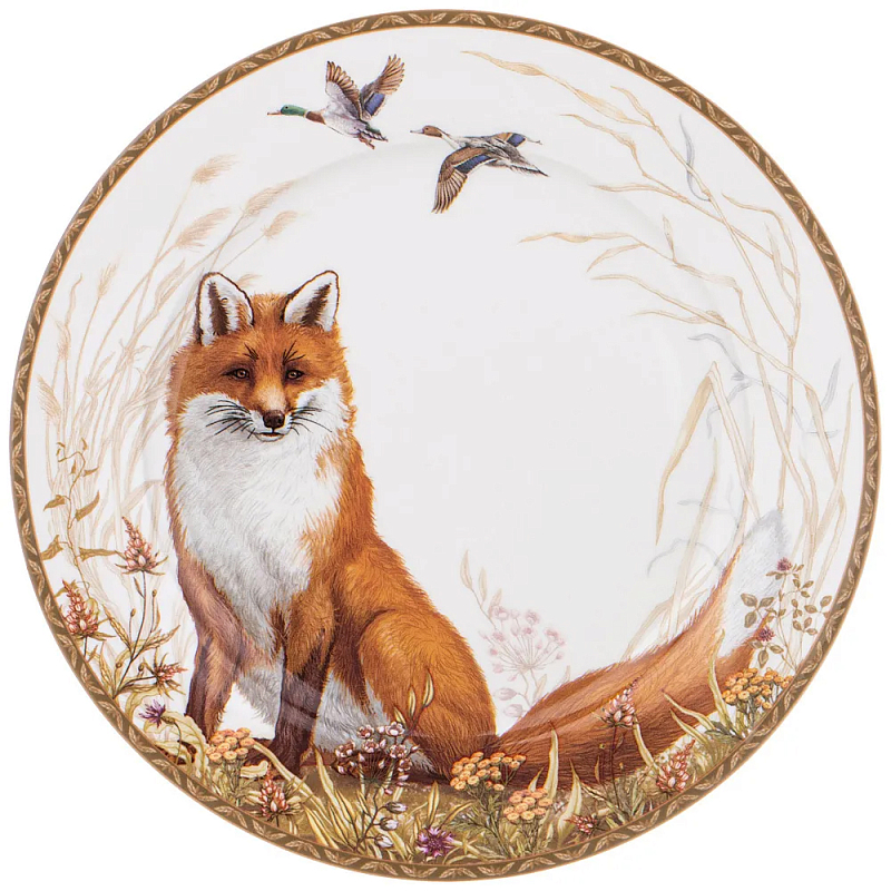 Тарелка закусочная из фарфора с изображением лисы Hunting Porcelain Collection Белый Коричневый Мульти Тарелка закусочная из фарфора с изображением лисы Hunting Porcelain Collection Белый Коричневый Мульти в Тюмени | Loft Concept