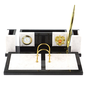 Настольный письменный набор из белого мрамора и змеевика Marble Accessory
