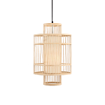 Подвесной светильник из деревянных прутьев с плафоном из натуральной ткани Light Inside the Cell варинант исполнения - 2 | Loft Concept в Тюмени