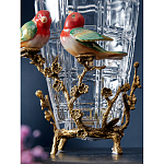 Ваза стеклянная прозрачная с бронзовым основанием в виде ветвей и фарфоровыми птичками Eden Garden варинант исполнения - 5 | Loft Concept в Тюмени