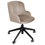 Стул с мягкой бежевой обивкой из велюра и подъемно-поворотным механизмом на черных колесиках Harper Beige варинант исполнения - 1 | Loft Concept в Тюмени