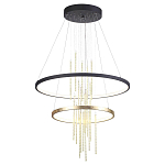 Люстра подвесная с 2-мя круглыми подвесами в черном и золотистом цвете и вертикальными подвесками Ring Horizontal варинант исполнения - 2 | Loft Concept в Тюмени