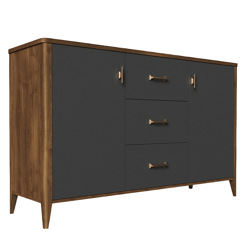 Комод с тремя ящиками и дверцами из массива бука Tasteful Furniture Серый Комод с тремя ящиками и дверцами из массива бука Tasteful Furniture Серый в Тюмени | Loft Concept