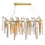 Люстра линейная золотого цвета с декоративными ветвями и длинными стеклянными подвесками в форме сосулек Droplet Chandelier варинант исполнения - 1 | Loft Concept в Тюмени