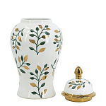 Ваза белая с крышкой с рисунком зеленых и золотых листьев 40 см Chinoiserie Ceramics варинант исполнения - 2 | Loft Concept в Тюмени