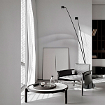 Торшер с изогнутой черной металлической стойкой и цилиндрическим плафоном Davide Groppi варинант исполнения - 7 | Loft Concept в Тюмени