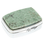Таблетница карманная прямоугольная с 2-мя отделениями с зеркалом и накладкой из натурального камня Жадеит Silver Stone Pillboxes варинант исполнения - 1 | Loft Concept в Тюмени