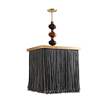 Люстра квадратная с бахромой и подвесом из деревянных бусин Psyche варинант исполнения - 1 | Loft Concept в Тюмени