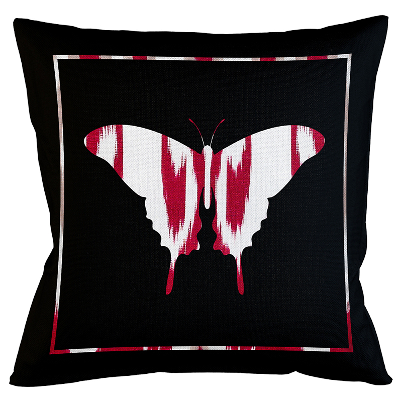Подушка декоративная бабочка с красным узором Ikat Pattern Черный Белый Красный Бежевый Подушка декоративная бабочка с красным узором Ikat Pattern Черный Белый Красный Бежевый в Тюмени | Loft Concept