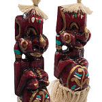 Комплект из 2-х деревянных статуэток Asmat Straw Headdress Statuettes Red Tattoo варинант исполнения - 3 | Loft Concept в Тюмени