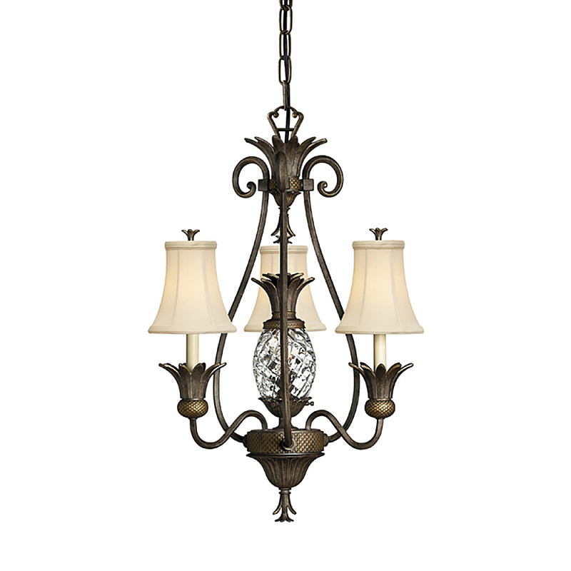 Люстра бронзового цвета с 3-мя кремовыми текстильными абажурами Hinkley Бронза Белый Бежевый в Тюмени | Loft Concept 
