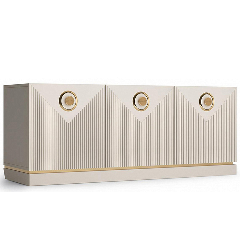 ТВ-тумба с 3-мя фактурными дверцами Satin Furniture Бежево-серый ТВ-тумба с 3-мя фактурными дверцами Satin Furniture Бежево-серый в Тюмени | Loft Concept