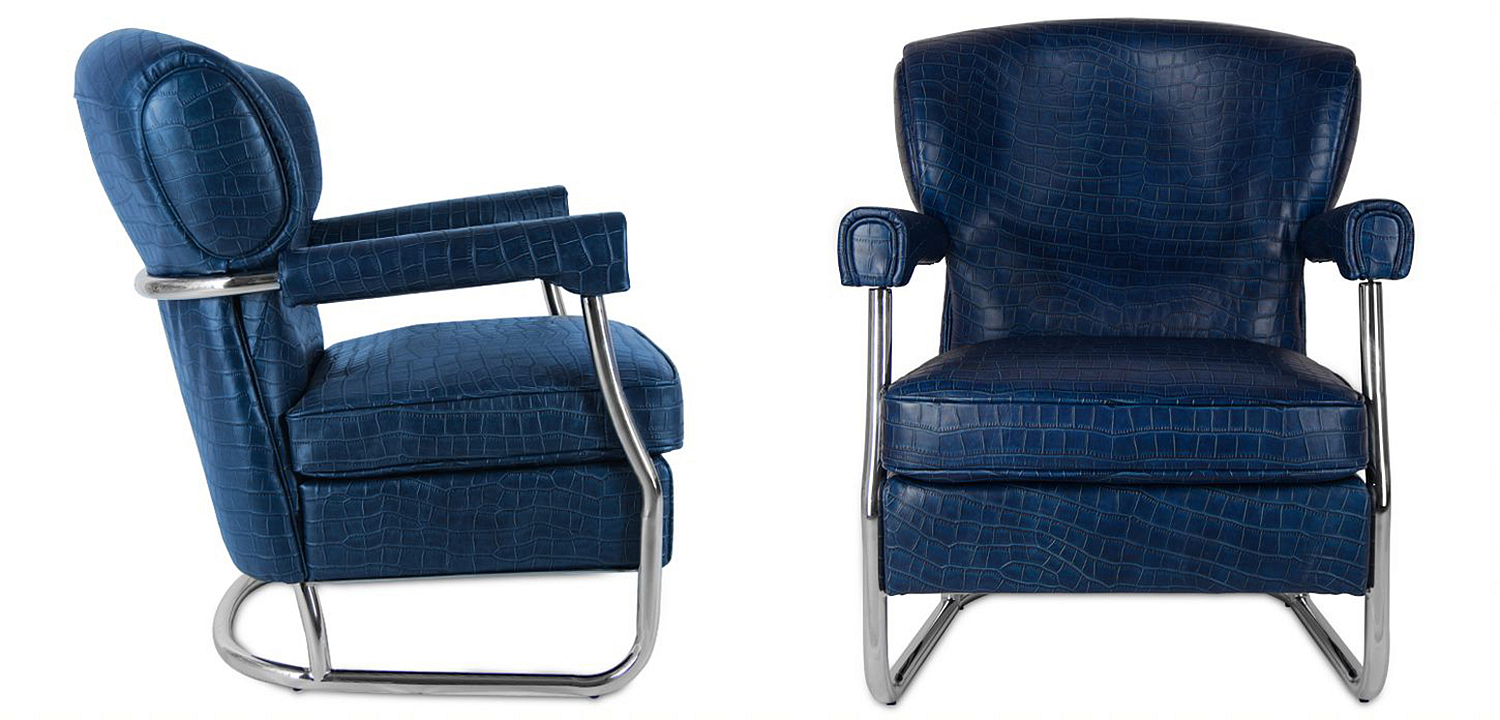 Кресло Eggert Armchair blue leather Кресло Eggert Armchair blue leather - Loft-Concept в Тюмени