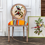 Стул бежевый в разноцветную полоску из натурального бука с изображением птиц и цветов Blooming Red Blue Birds Colorful Stripes Chair варинант исполнения - 6 | Loft Concept в Тюмени