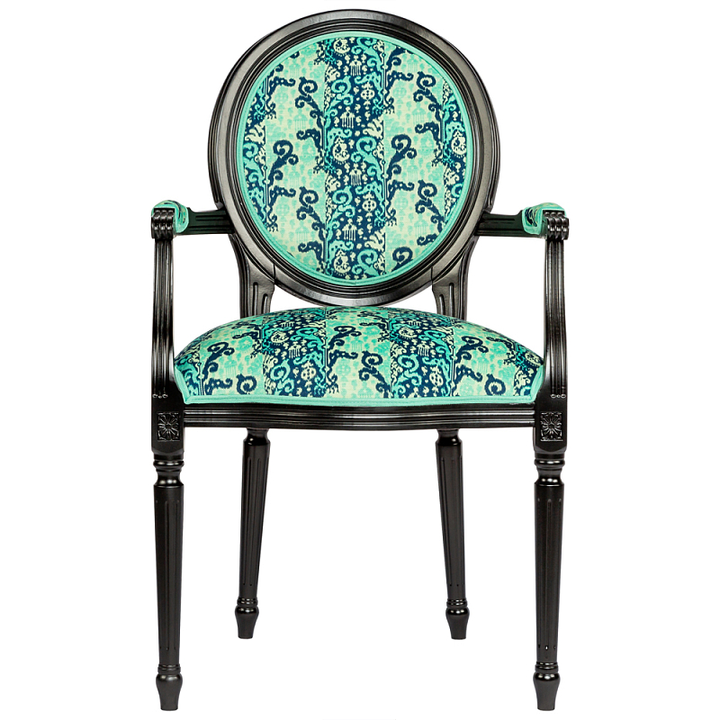 Стул из натурального бука с подлокотниками Ikat Pattern бирюзовый Черный Бирюзовый Стул из натурального бука с подлокотниками Ikat Pattern бирюзовый Черный Бирюзовый в Тюмени | Loft Concept