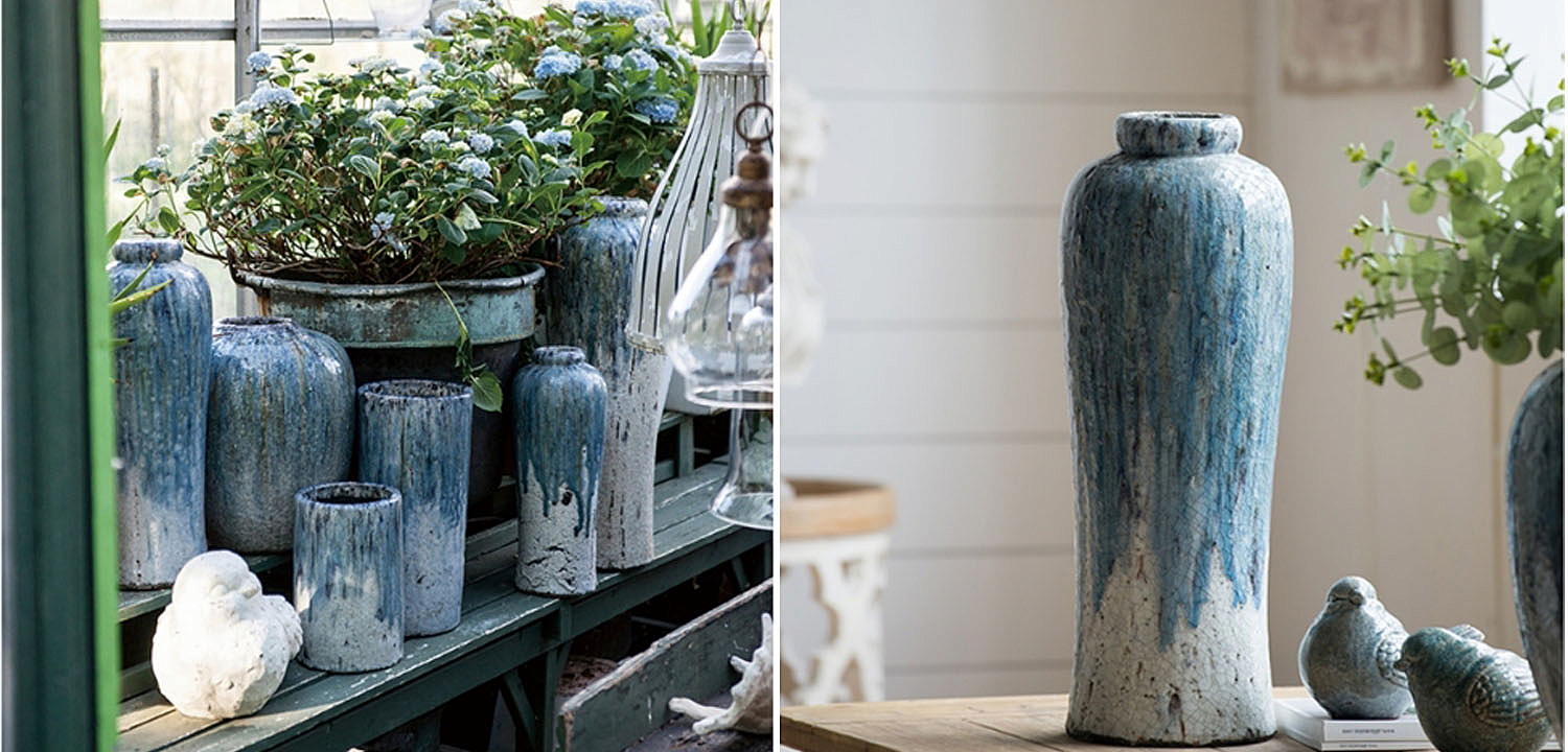 Ваза Terracotta Vase blue-white high Ваза Terracotta Vase blue-white high - Loft-Concept в Тюмени