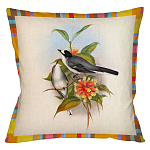 Декоративная подушка бежевая в разноцветную полоску с изображением птиц и цветов Blooming Birds Colorful Cushion варинант исполнения - 9 | Loft Concept в Тюмени