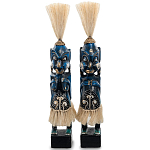 Комплект из 2-х деревянных статуэток Asmat Straw Headdress Statuettes Dark Blue варинант исполнения - 4 | Loft Concept в Тюмени