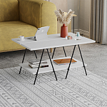 Стол журнальный с белой прямоугольной столешницей и полкой ESSEL WHITE варинант исполнения - 2 | Loft Concept в Тюмени