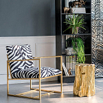 Кресло с металлическим золотистым каркасом и мягкой обивкой с чёрно-белым принтом зебры Wild animals варинант исполнения - 5 | Loft Concept в Тюмени