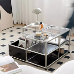 Дизайнерский журнальный стол квадратный с полками Akydy варинант исполнения - 1 | Loft Concept в Тюмени