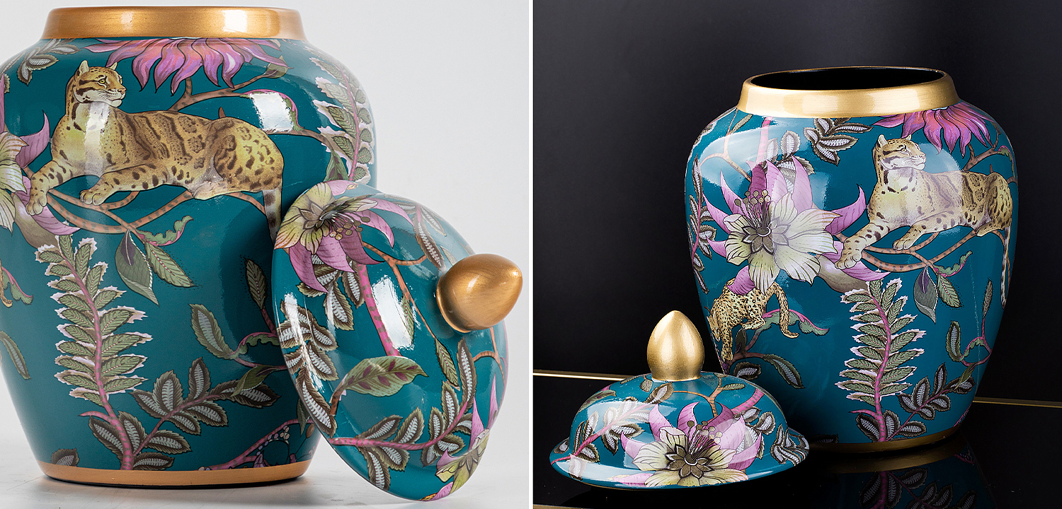 Ваза с крышкой Leopard Flowers Vase Emerald Ваза с крышкой Leopard Flowers Vase Emerald - Loft-Concept в Тюмени