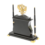 Часы настольные с Гербом России и 2-мя шариковыми ручками в комплекте Stone Clock варинант исполнения - 3 | Loft Concept в Тюмени