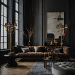 Настольная лампа на металлическом основании бронзового цвета с 4-мя черными конусовидными абажурами Dignity варинант исполнения - 5 | Loft Concept в Тюмени