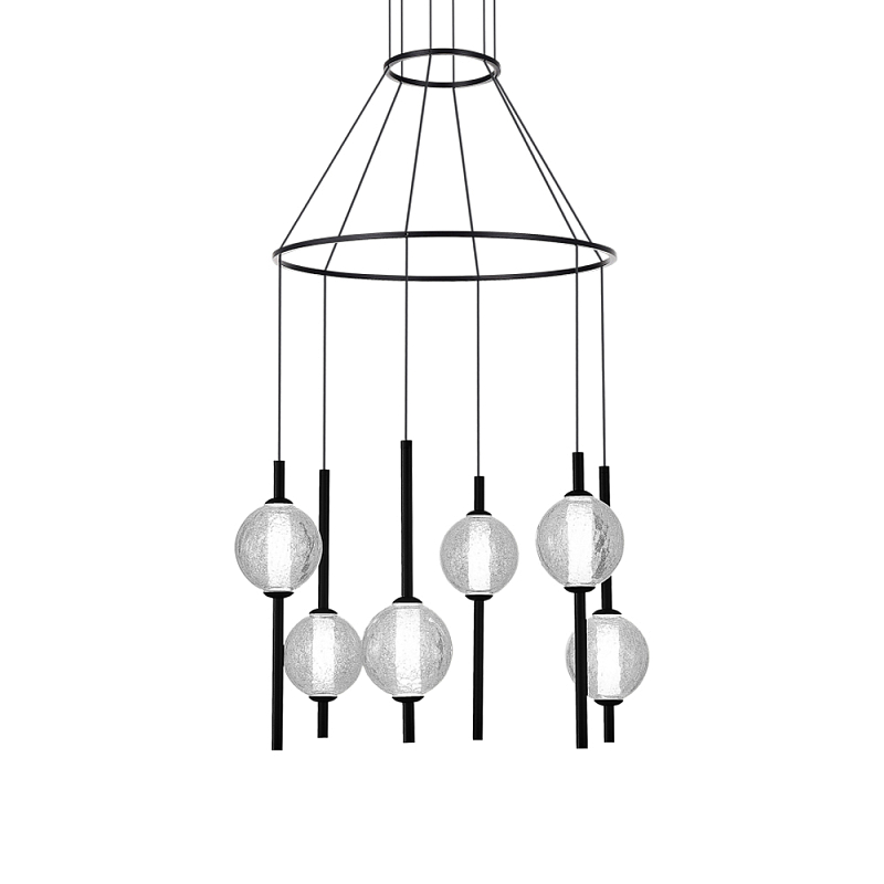 Люстра светодиодная с 6-ю сферическими стеклянными плафонами Splatter Прозрачный Черный в Тюмени | Loft Concept 