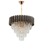 Люстра из черного металла с многоярусными подвесками из прозрачного хрусталя на золотой цепи Empire Black Chandelier Crystal варинант исполнения - 2 | Loft Concept в Тюмени