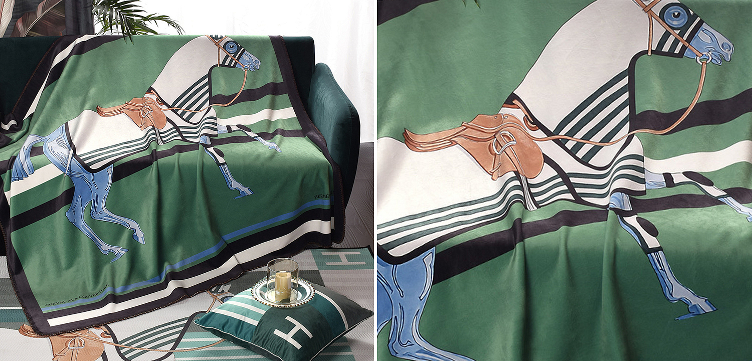 Плед Hermes Horse Green Plaid Плед Hermes Horse Green Plaid - Loft-Concept в Тюмени