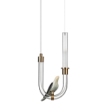 Подвесной светильник с декоративной фигуркой птицы на прозрачной изогнутой трубке Ganthea варинант исполнения - 1 | Loft Concept в Тюмени