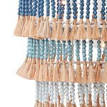 Люстра трехъярусная с декором из круглых деревянных бусин с кисточками Blue Wooden Beads Chandelier варинант исполнения - 2 | Loft Concept в Тюмени