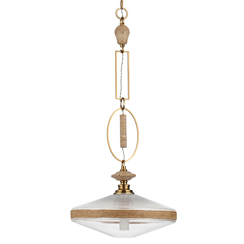 Подвесной светильник с плоским прозрачным плафоном и декоративной вставкой из текстурного камня Tectona  Латунь сатинированная Прозрачное Стекло Бежевый в Тюмени | Loft Concept 