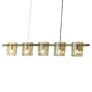 Подвесной светильник светодиодный с 5-ю цилиндрическими плафонами коньячного цвета из стекла и стали Andrea Сhandelier Сognac