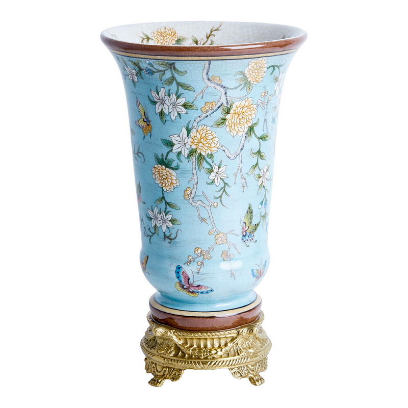 Ваза из голубого фарфора с бронзовыми элементами Blue Garden Бронза Мульти Голубой в Тюмени | Loft Concept 