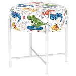 Пуф детский круглый с принтом на 4-х белых ножках Dinosaurs CHILDHOOD варинант исполнения - 1 | Loft Concept в Тюмени